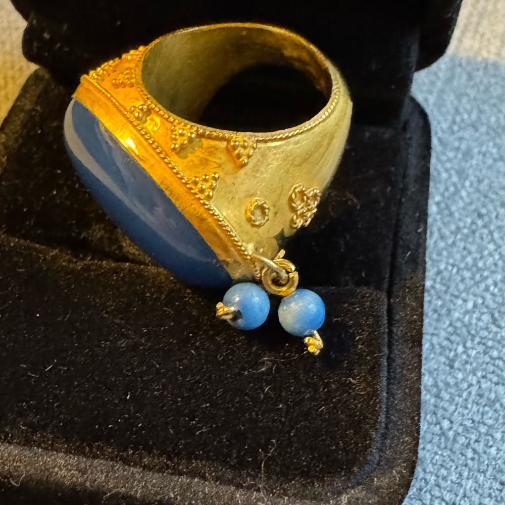 Charming Elegant 18k Solid Gold Ring/Blue Agate S… - image 8